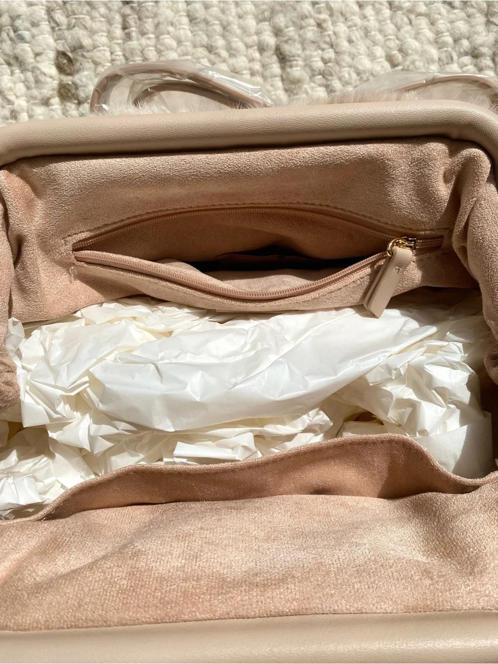 Anthropologie Dolce Vita NWT Oversized Faux Fur Clutch Crossbody Blush Pink